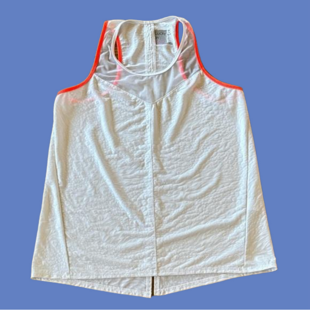 Lucky in Love Women’s Tie-Back Tank Top Size Medium White Orange